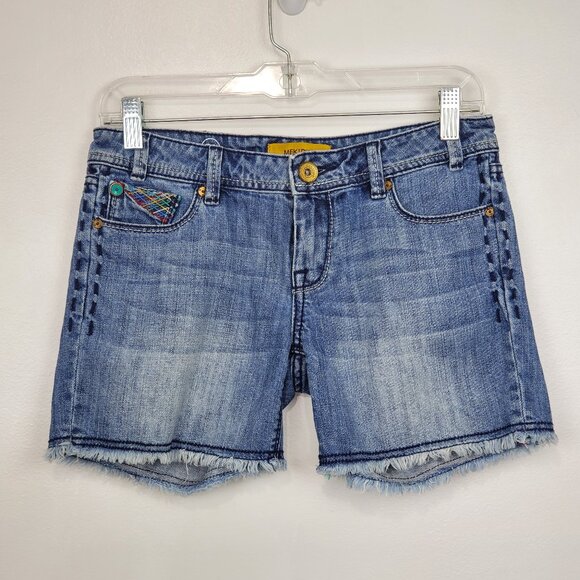 MEK DNM Light Wash Paros F.X.H. Frayed Hem Low-Rise Denim Jean Shorts Size 24 - Picture 1 of 16